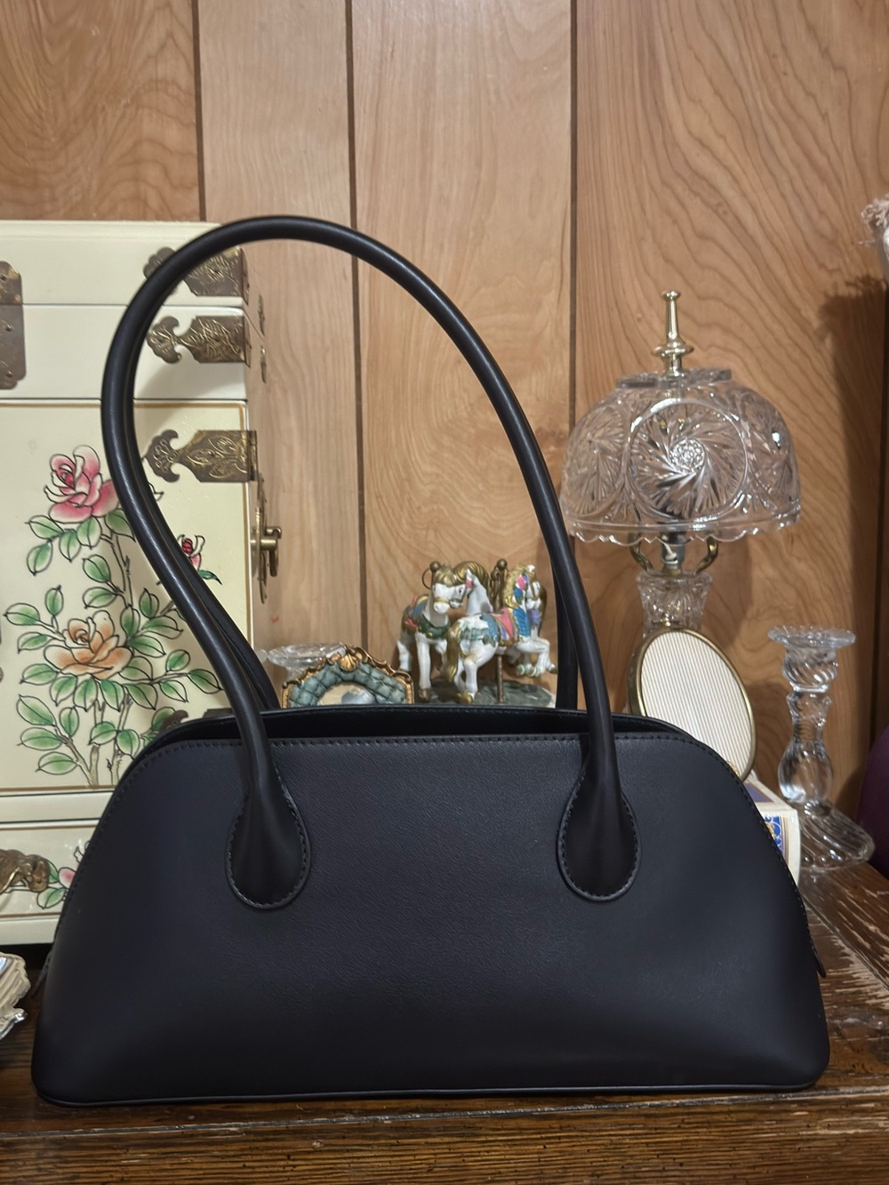 Michael Kors Black Leather Double-Handle Dome Shoulder Bag - Picture 3 of 9